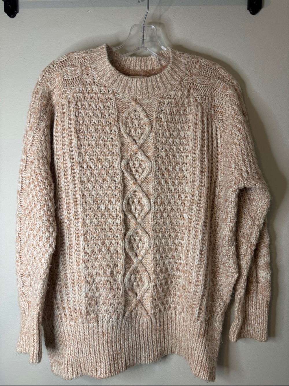Forever 21 Chunky Cable Knit Crewneck Sweater Peach Orange Cream M
